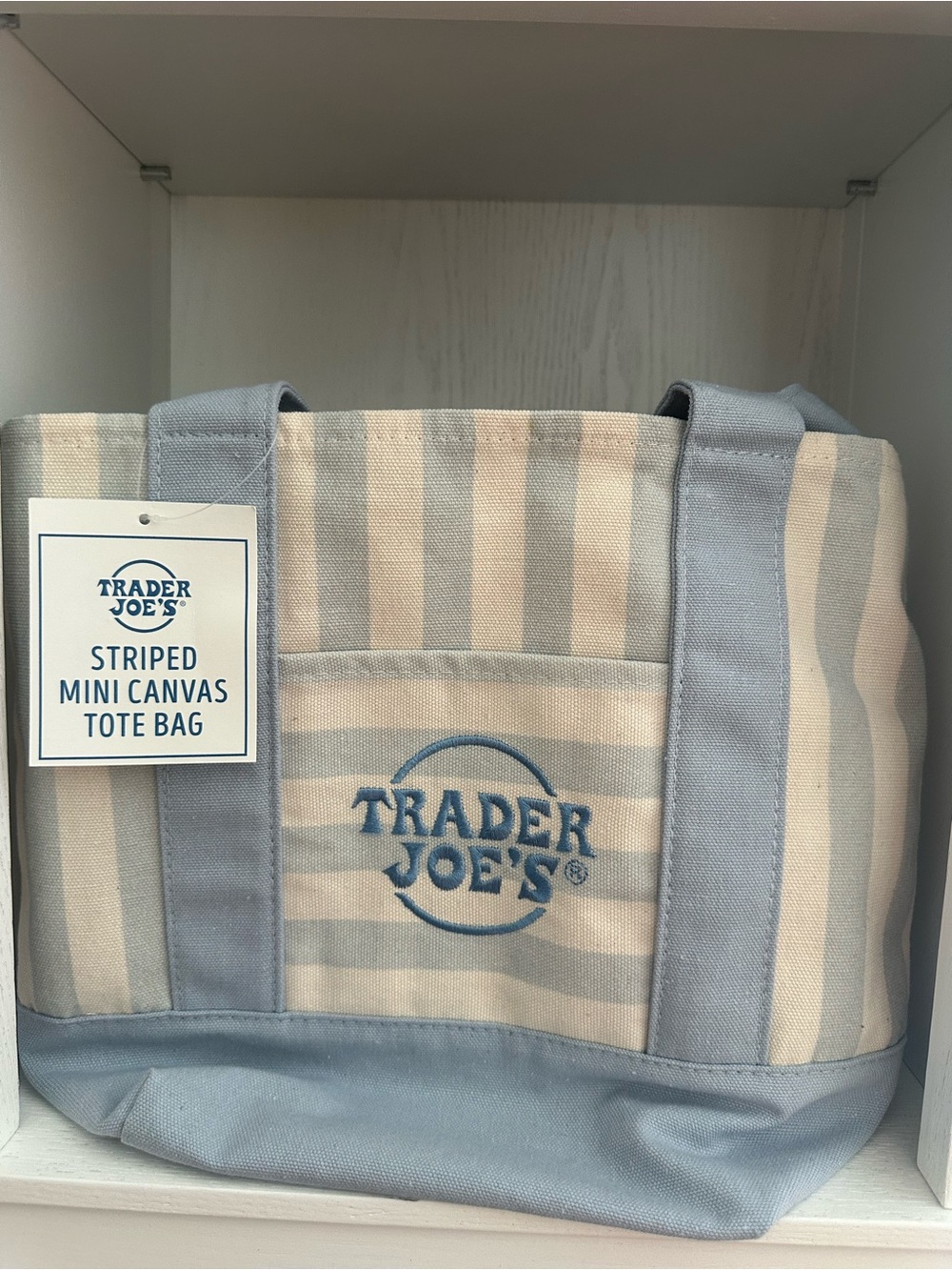 Striped Mini Canvas Tote Bag - Light Blue & Cream